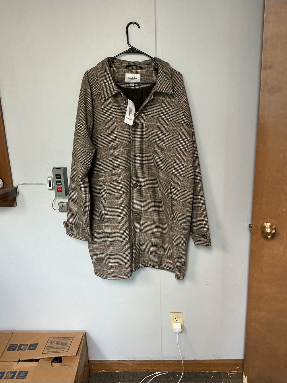 Goodfellow & Co Men's Brown Glen Plaid Car Coat